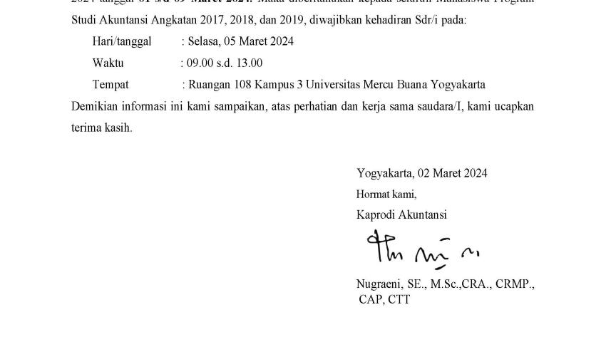 Pengumuman Untuk Angkatan 2017, 2018, 2019 Prodi Akuntansi