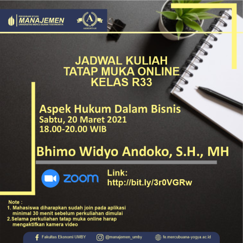 KULIAH TATAP MUKA ONLINE : Bhimo Widyo Andoko, S.H., MH