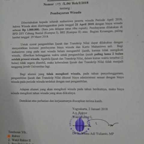 Pembayaran Wisuda April 2018