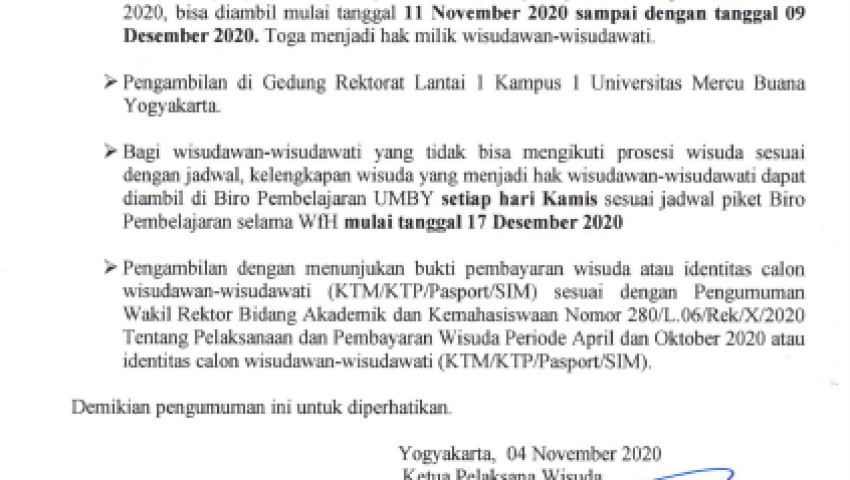 Tentang Pengambilan Toga dan Undangan Wisuda