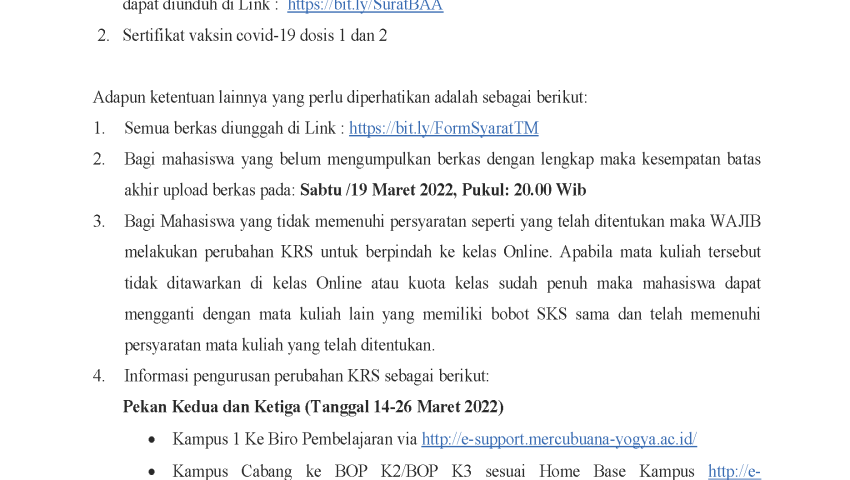 PENGUMUMAN : Tentang Pengumpulan Syarat Mengikuti Perkuliahan Kelas Tatap Muka Semester Genap TA. 2021/2022