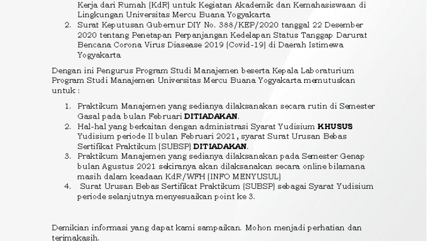 PENGUMUMAN PRAKTIKUM MANAJEMEN GASAL 2020-2021