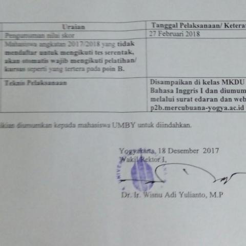 Ketentuan dan Jadwal Ujian EPT (bagi mahasiswa yang pada Semester Gasal T. A. 2017/2018 yang mengambil mata kuliah Bahasa Inggris)