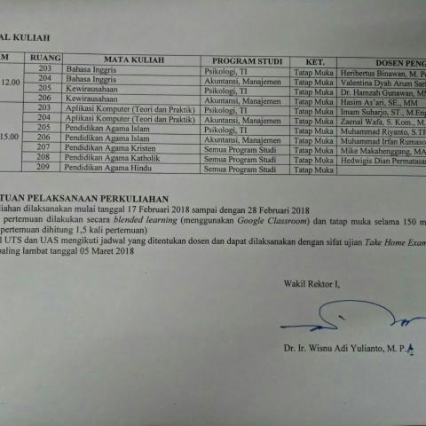 Jadwal Kuliah MKDU untuk Kelas R3 - Semester Antara - Program Studi Akuntansi