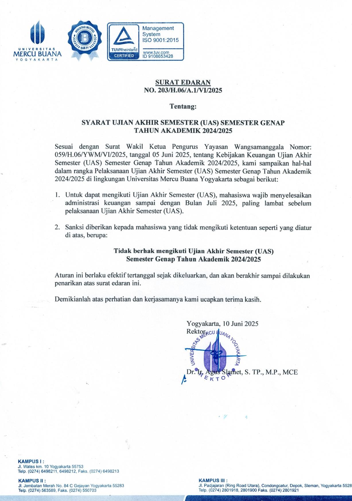 203. Surat Edaran Rektor Syarat UAS Genap 20242025_page-0001