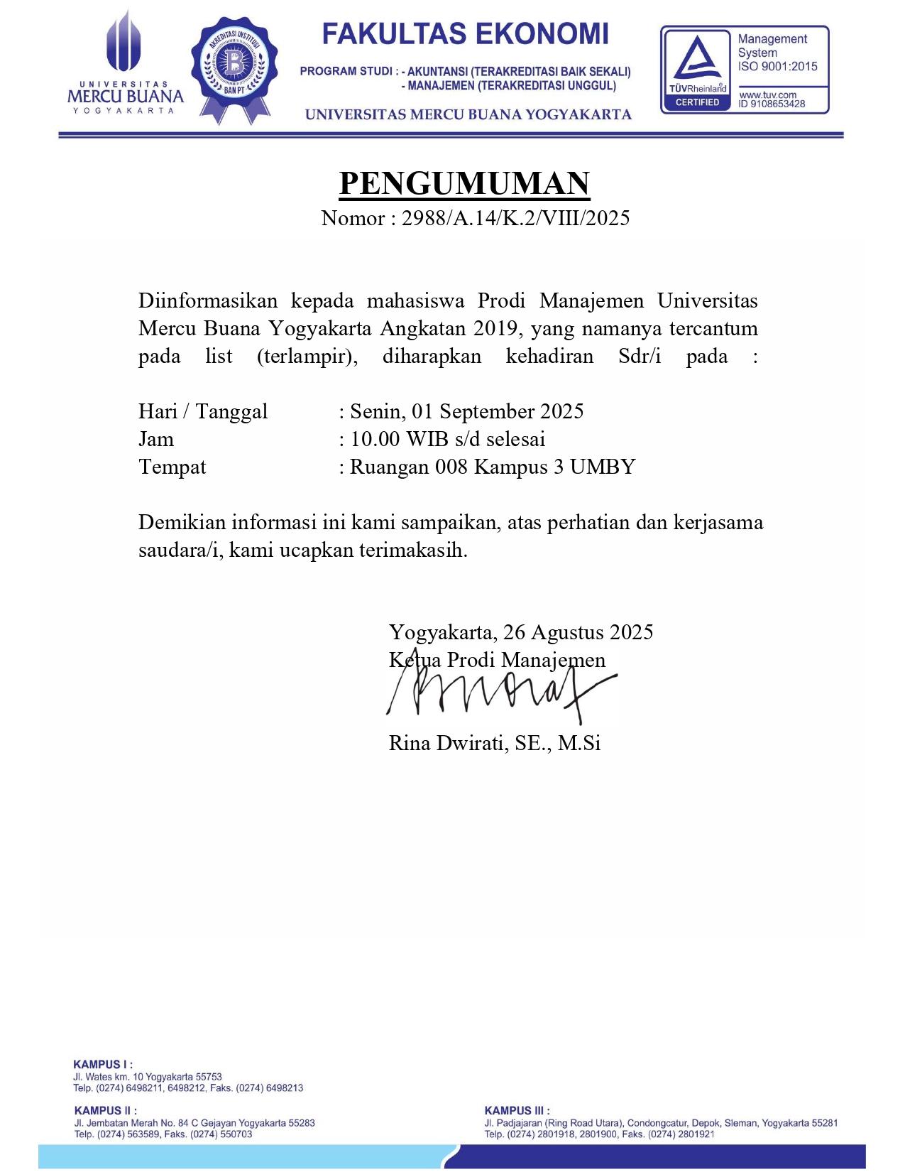 2988. Pengumuman Pemanggilan Mahasiswa Angkatan 2019 Manajemen Gasal 20252026_page-0001